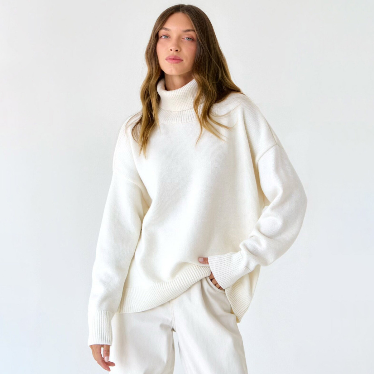 Wholesale Autumn Winter Women Solid Color Turtleneck Long