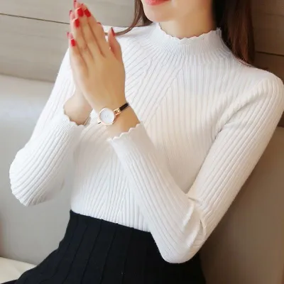 Autumn Winter Women Fashion Solid Color Semi-High Collar Long Sleeve Pullover Sweater