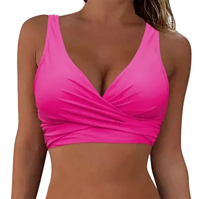 Summer Women Fashion Sexy Deep V Cross Bikini Swimsuit Top