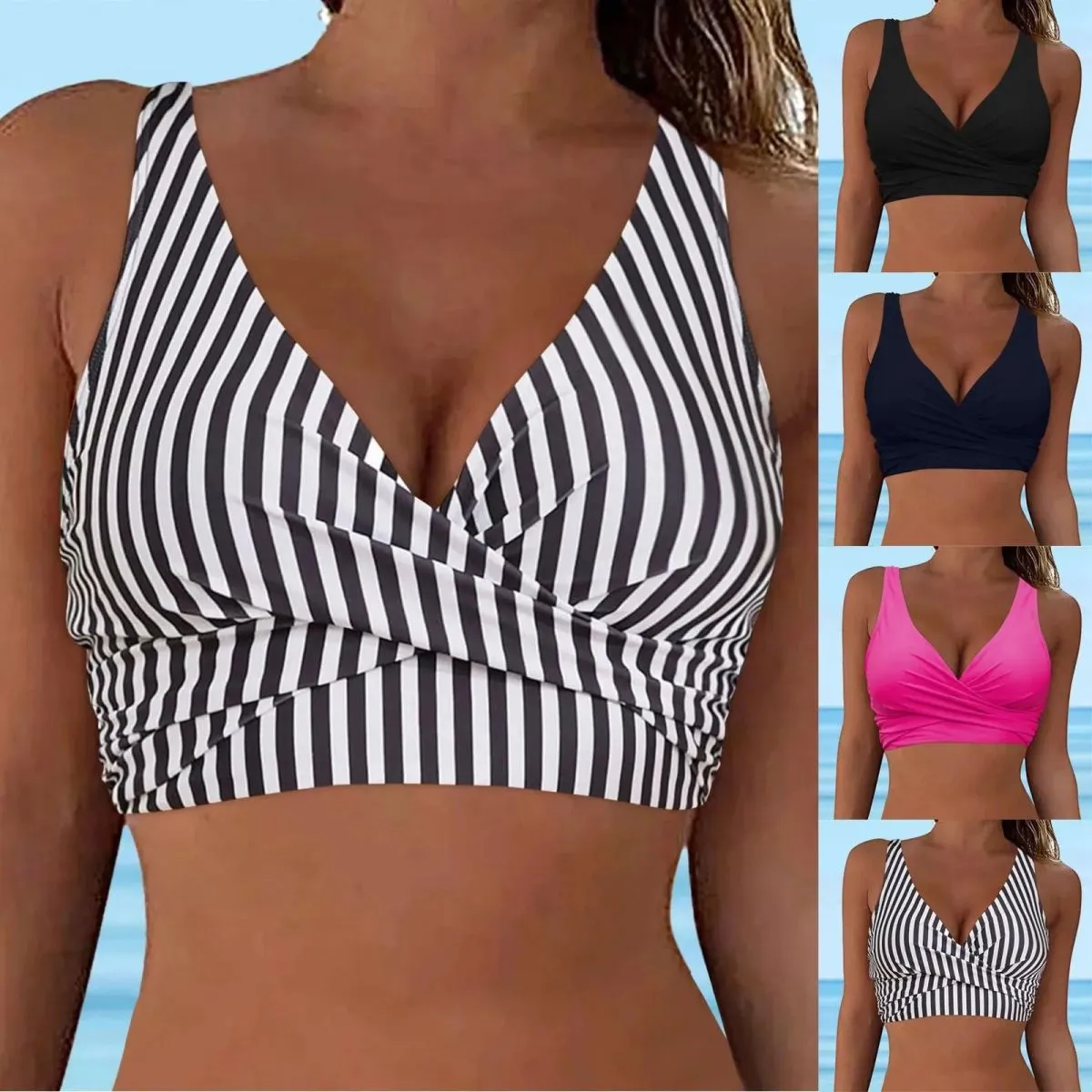 Summer Women Fashion Sexy Deep V Cross Bikini Swimsuit Top