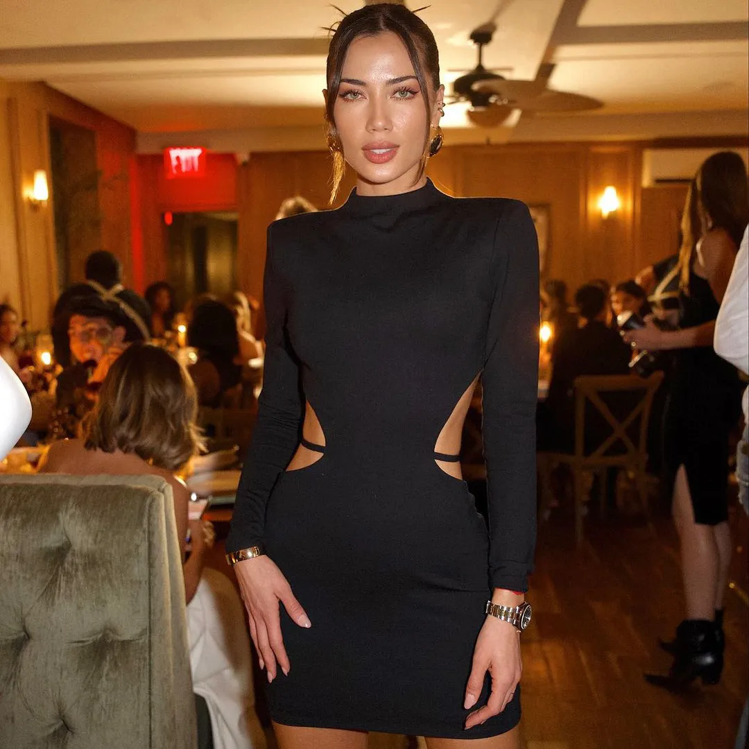 Summer Women Fashion Sexy Slim Long Sleeve Backless Solid Color Dress