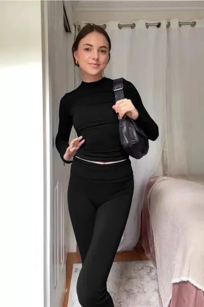 Women's Retro Wind Solid Color Long Sleeve Top and Pants Two-Piece Set