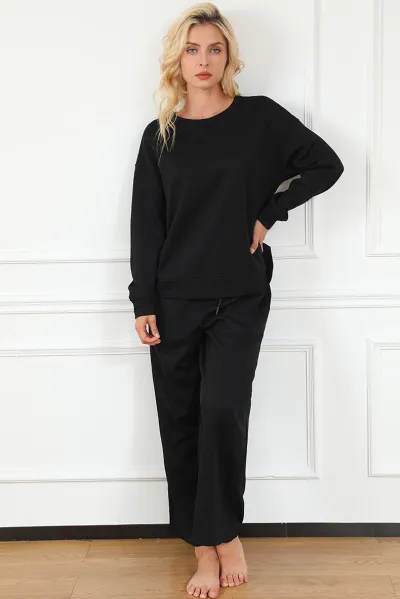 Women Fashion Solid Color Loose Sweater And Wide Leg Pants Two-Piece Set