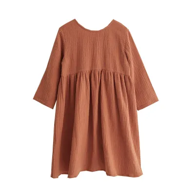 Kids Toddler Girls Casual Cute Solid Color Cotton Long Sleeve A-Line Dress