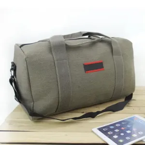 Men Retro Canvas Large Capacity Duffle Bag With Zipper Closure