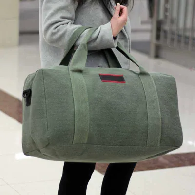 Men Retro Canvas Large Capacity Duffle Bag With Zipper Closure