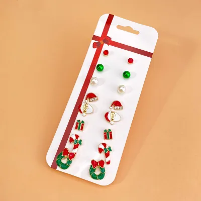 Women Fashion Christmas Snowflake Elk Earrings Set Fresh And Sweet Alloy Heart Bow