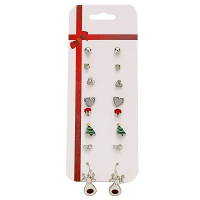 Women Fashion Christmas Snowflake Elk Earrings Set Fresh And Sweet Alloy Heart Bow
