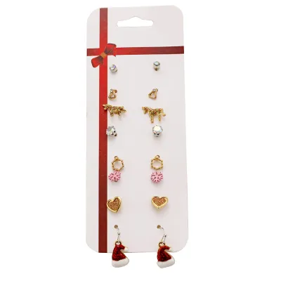 Women Fashion Christmas Snowflake Elk Earrings Set Fresh And Sweet Alloy Heart Bow