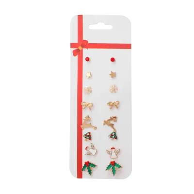 Women Fashion Christmas Snowflake Elk Earrings Set Fresh And Sweet Alloy Heart Bow