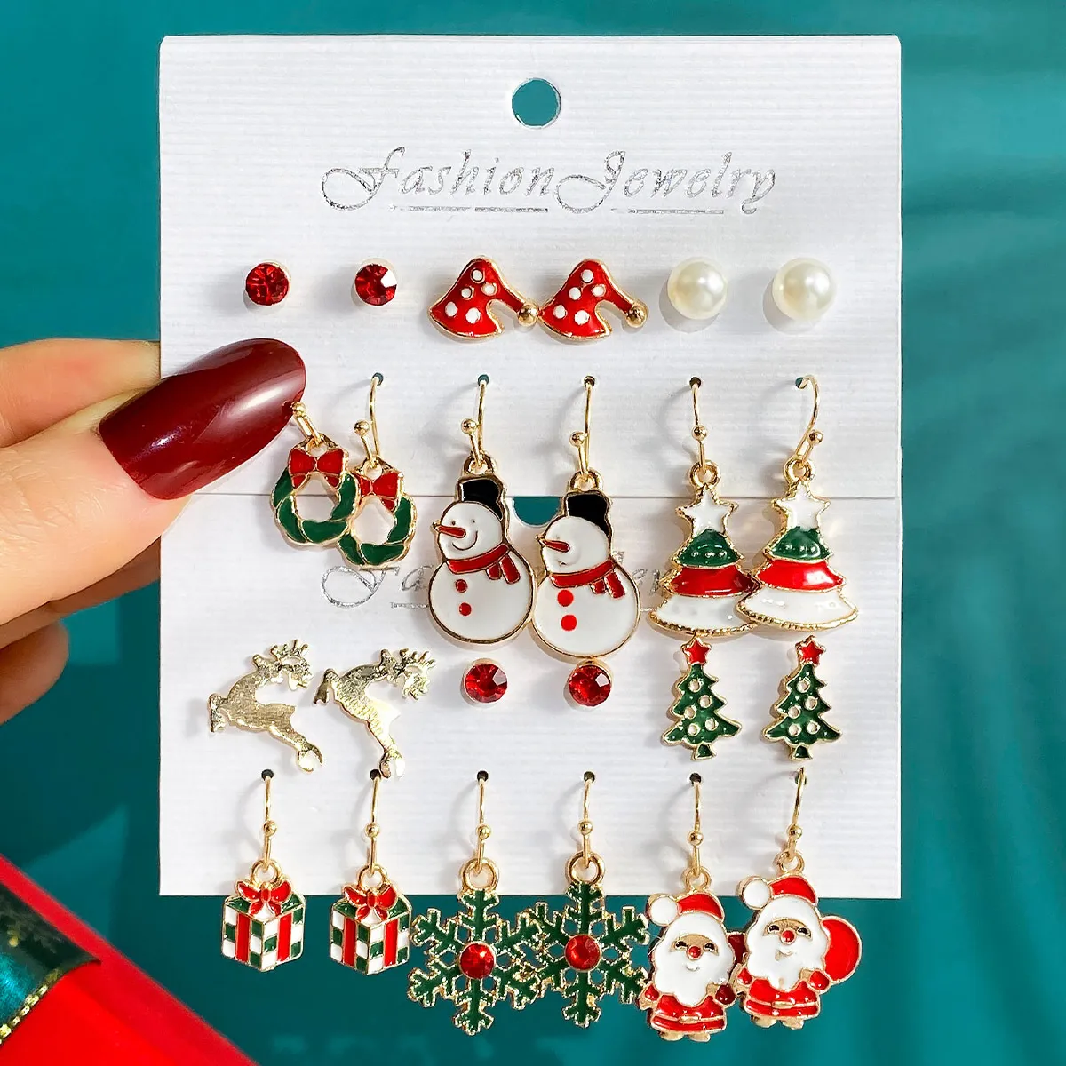 Women Fashion Christmas Snowflake Elk Earrings Set Fresh And Sweet Alloy Heart Bow