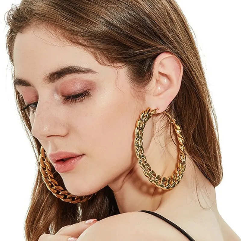 Retro Geometric Round Metal Hoop Earrings