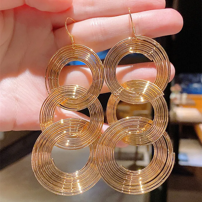 Exaggerated Retro Geometric Multilayer Metal Circle Drop Earrings