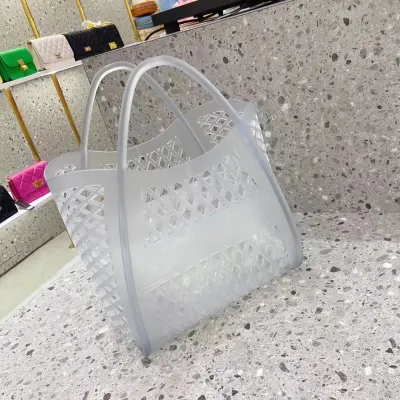 Fashionable Solid Color Large Capacity PVC Hollow Tote Bag with Single Strap