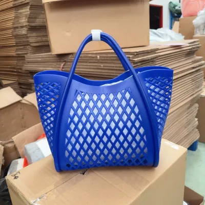 Fashionable Solid Color Large Capacity PVC Hollow Tote Bag with Single Strap