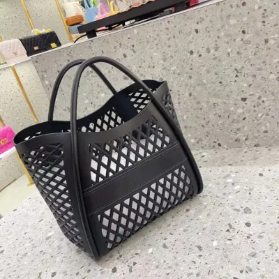 Fashionable Solid Color Large Capacity PVC Hollow Tote Bag with Single Strap