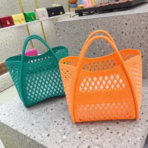 Fashionable Solid Color Large Capacity PVC Hollow Tote Bag with Single Strap