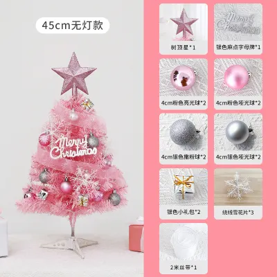 45Cm Pink Mini Christmas Tree Desktop Ornament with LED Light