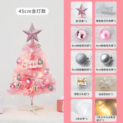 45Cm Pink Mini Christmas Tree Desktop Ornament with LED Light