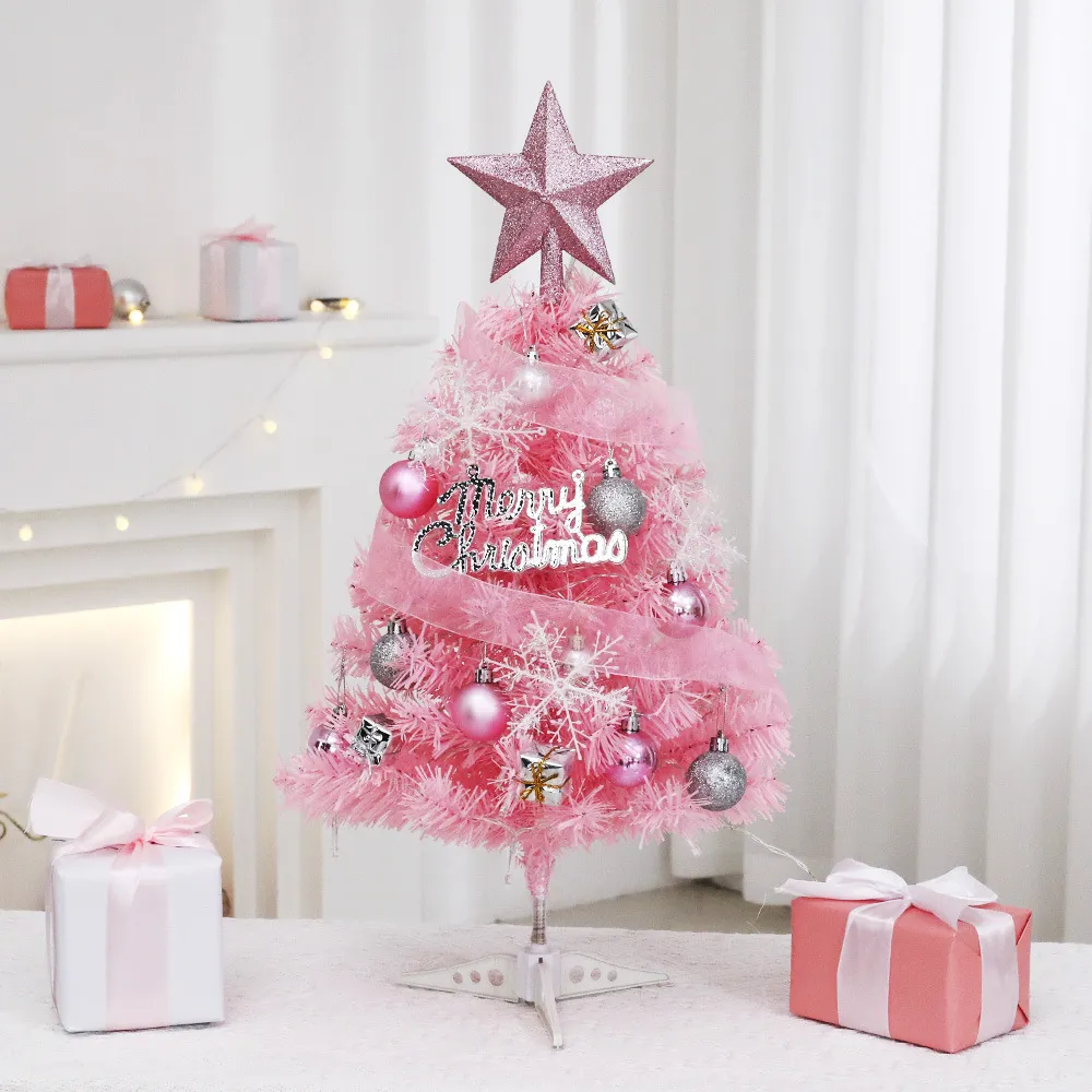 45Cm Pink Mini Christmas Tree Desktop Ornament with LED Light
