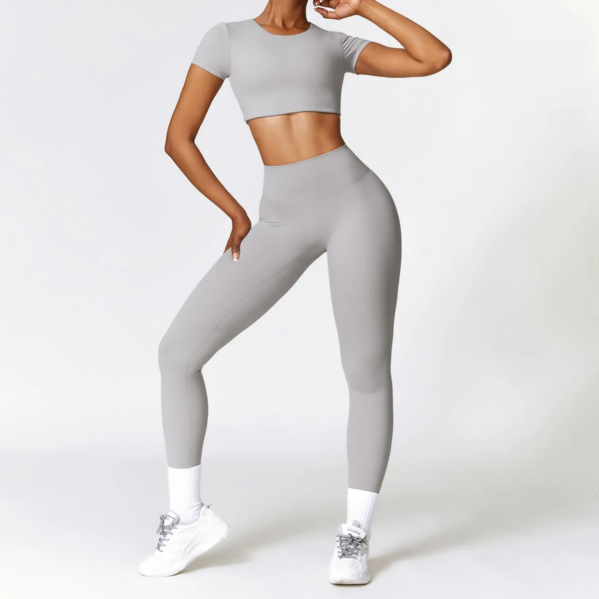 Women's Yoga Sports Two-Piece Set - Solid Color Sanding Fabric