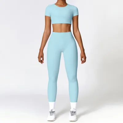 Women's Yoga Sports Two-Piece Set - Solid Color Sanding Fabric