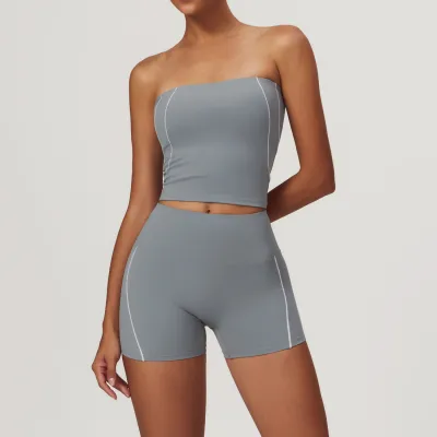 Women's Fashion Sports Two-Piece Set - Naked Feeling Fabric, Sleeveless, And Buttocks Length