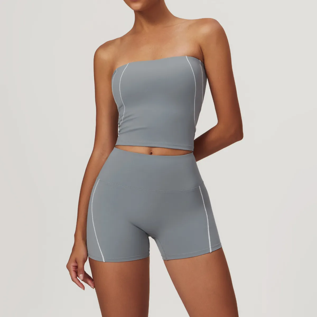 Women's Fashion Sports Two-Piece Set - Naked Feeling Fabric, Sleeveless, And Buttocks Length