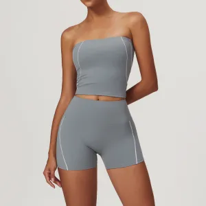 Women's Fashion Sports Two-Piece Set - Naked Feeling Fabric, Sleeveless, And Buttocks Length