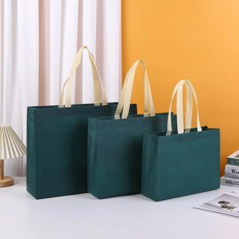 Simple Solid Color Large Capacity Non-Woven Shopping Tote Bag 10pcs-Pack