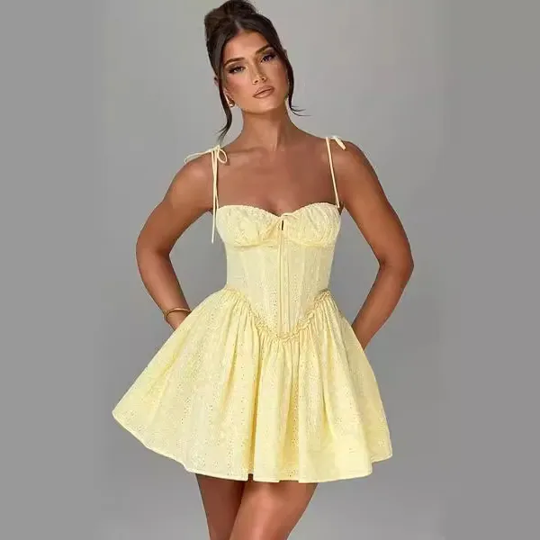 Women Fashion Solid Color Sling A-Line Corset Dress
