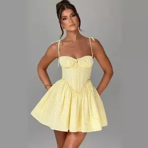 Women Fashion Solid Color Sling A-Line Corset Dress