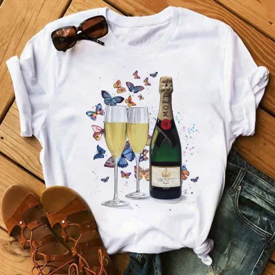 Summer Women's Wine Cup Butterfly Floral Print Round Neck Sleeveless T-Shirt