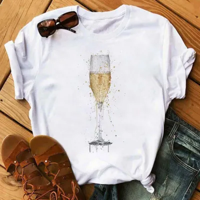 Summer Women's Wine Cup Butterfly Floral Print Round Neck Sleeveless T-Shirt