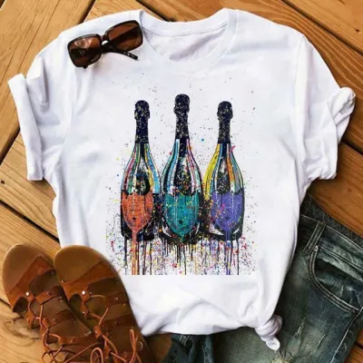 Summer Women's Wine Cup Butterfly Floral Print Round Neck Sleeveless T-Shirt