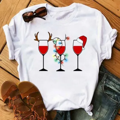 Summer Women's Wine Cup Butterfly Floral Print Round Neck Sleeveless T-Shirt