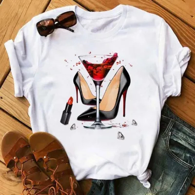 Summer Women's Wine Cup Butterfly Floral Print Round Neck Sleeveless T-Shirt