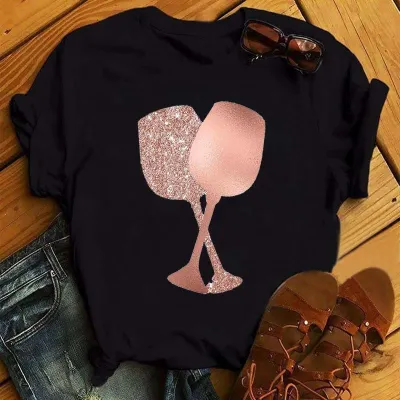 Summer Women's Wine Cup Butterfly Floral Print Round Neck Sleeveless T-Shirt