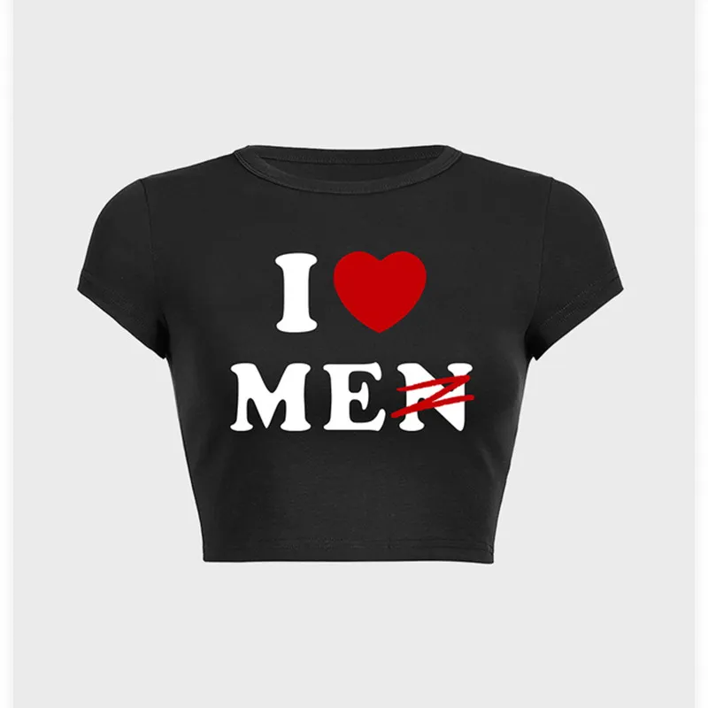 Summer Women Fashion Letter Heart Print Round Neck Short Sleeve T-Shirt