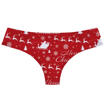 Christmas Lingerie Women Sexy Santa Snowflake Letter Print Low Waist Panties