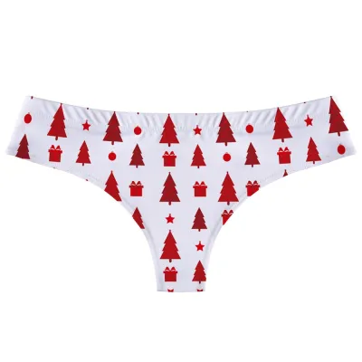 Christmas Lingerie Women Sexy Santa Snowflake Letter Print Low Waist Panties