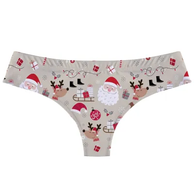 Christmas Lingerie Women Sexy Santa Snowflake Letter Print Low Waist Panties