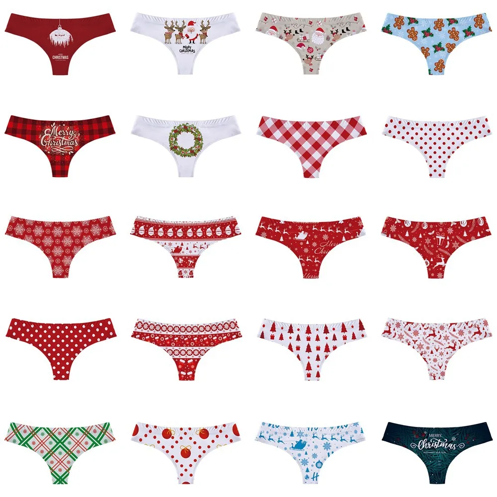 Christmas Lingerie Women Sexy Santa Snowflake Letter Print Low Waist Panties