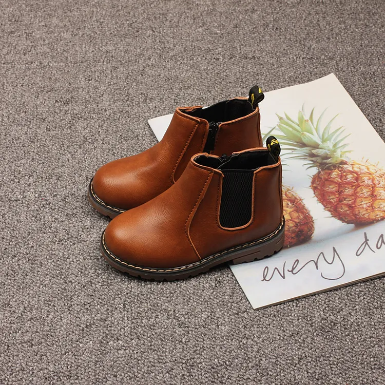 Kids Unisex Spring Autumn Fashion Casual British Style Slip On Low Heel Boots