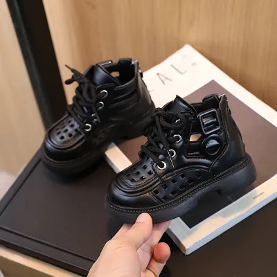 Kids Unisex Fashion Casual British Style Thick-Soled Lace-Up Boots
