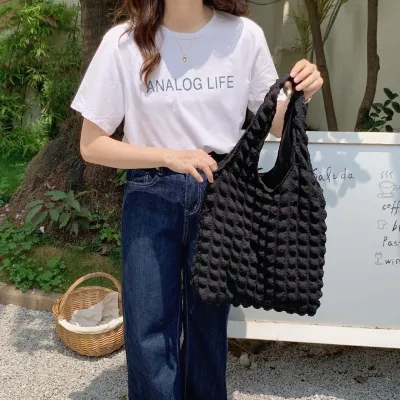 Fashion Solid Color Cloud Bubble Shoulder Tote Bag Soft Medium