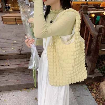 Fashion Solid Color Cloud Bubble Shoulder Tote Bag Soft Medium