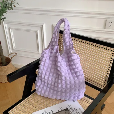 Fashion Solid Color Cloud Bubble Shoulder Tote Bag Soft Medium