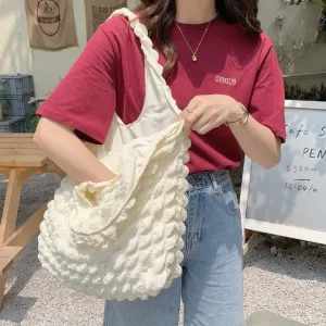 Fashion Solid Color Cloud Bubble Shoulder Tote Bag Soft Medium
