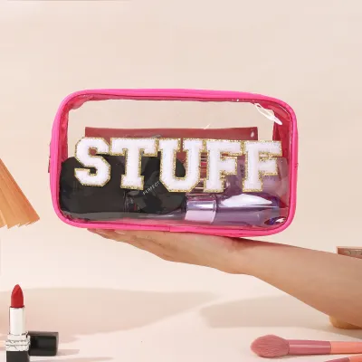 Waterproof Transparent PVC Embroidery Letter Cosmetic Bag